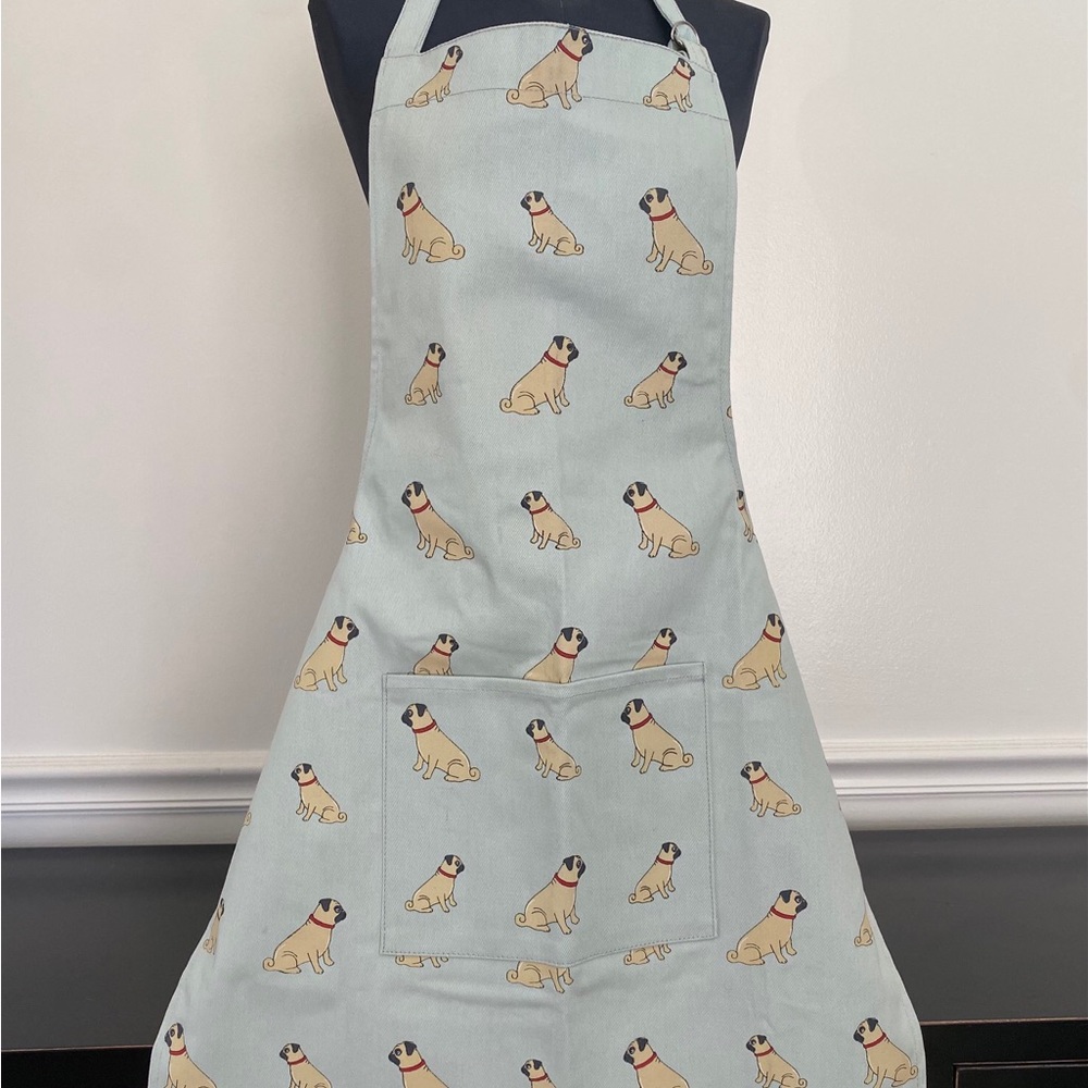 Organic Cotton Apron with all over Pug Dog Design made in the UK
